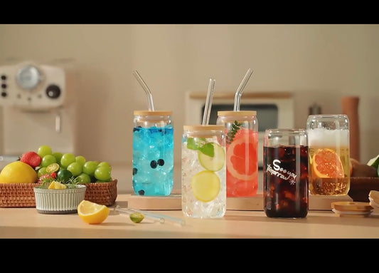 Plain glass with straw and lid